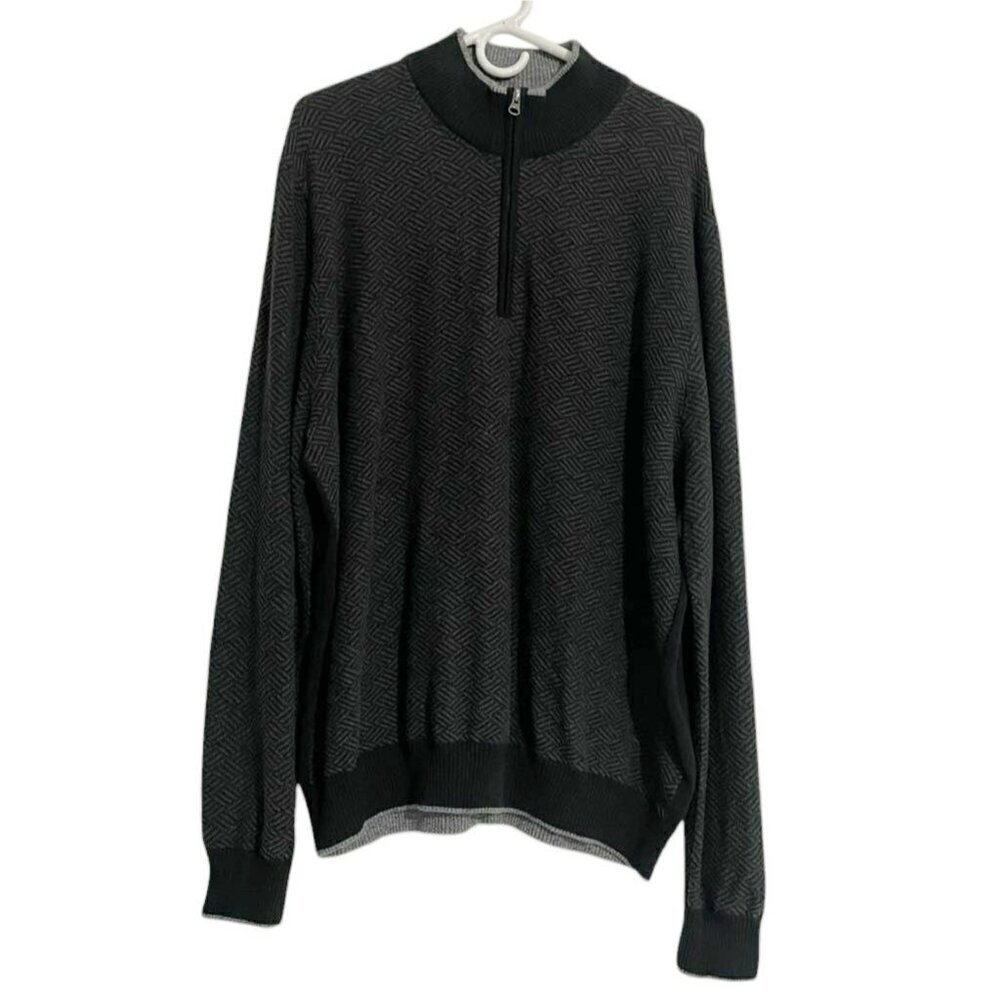 Robert Graham Size 3XL Pullover Sweater 1/4 Zip Black Gray